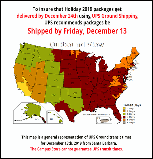 map showing UPS Ground deliveries from UCSB